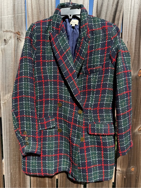 Lena Jackets & Blazers - Lena Green and Red Plaid Wool Double-Breasted Blazer